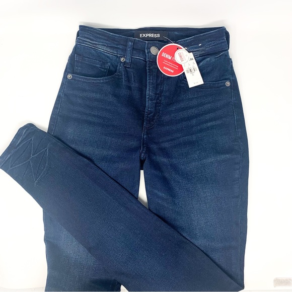 NWT $88 Express Denim Perfect High-Rise Dark Wash Perfect Curves Skinny Jeans 0L - Picture 3 of 10